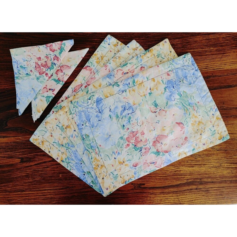 Set Of 4 PLACEMATS w/2 NapkinsAbstract Floral 20th C. Boho Farmhouse Grannycore